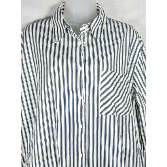 Reformation Will Oversized Shirt Savoy Stripe Womens M Blue Organic Cotton - Picture 3 of 12